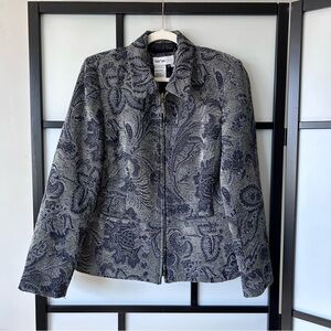 [L] Vintage Lana Lee Navy & Green-Grey Paisley Tapestry Zipper Jacket Women’s